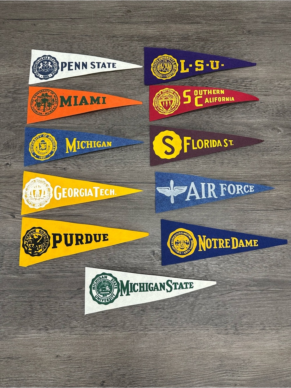 Collegiate Vintage Hormel Felt Pennant flags Set of 11